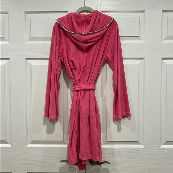 RALPH LAUREN Terry Cloth Bathrobe Hot Pink Green Gingham Womens Size XS Small - Picture 2 of 9